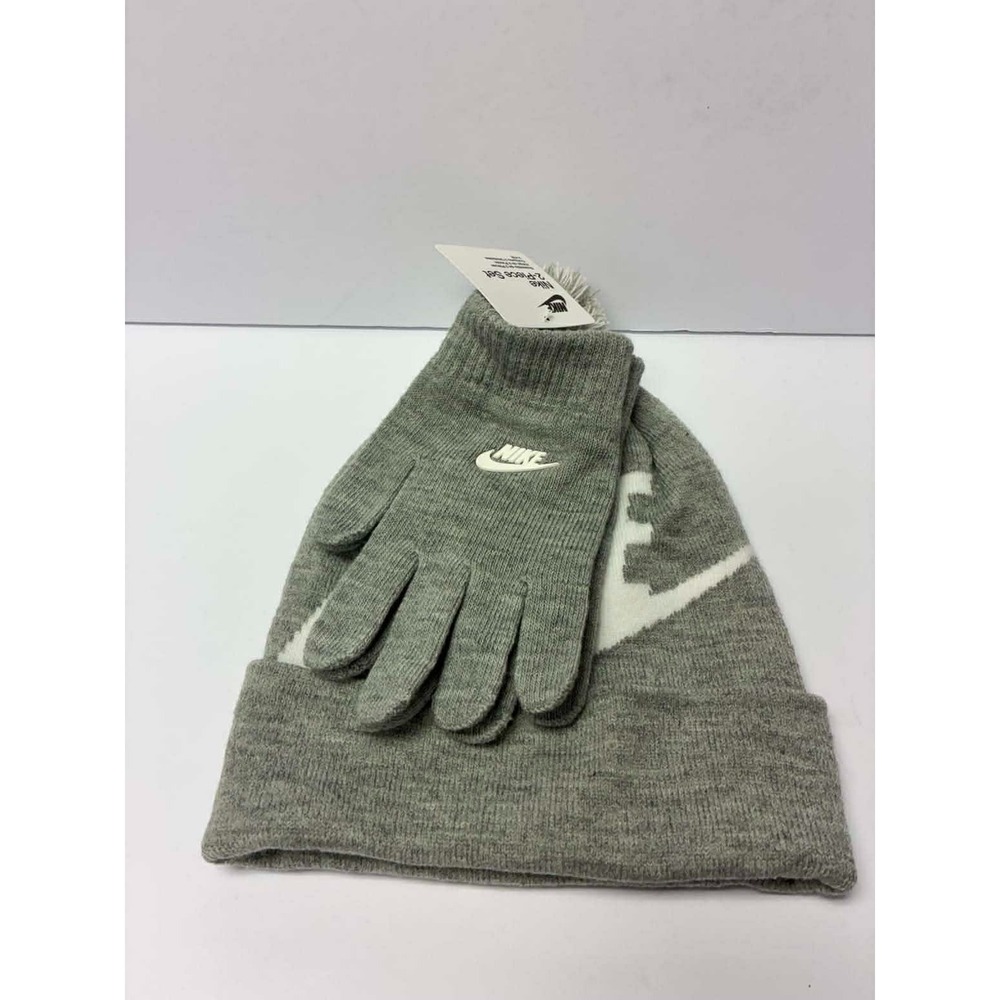 Nike‎ Youth Hat & Gloves Set ~ Gray & White ~ Beanie ~ Size 8/20